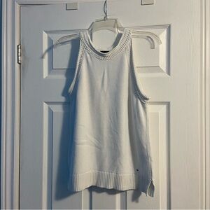 Tommy Hilfiger White Sleeveless Knit Top with Crochet Detail 100% Cotton Size L